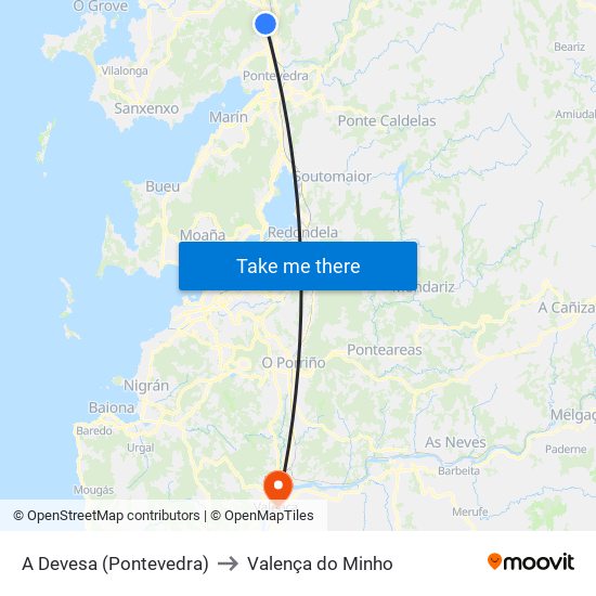 A Devesa (Pontevedra) to Valença do Minho map