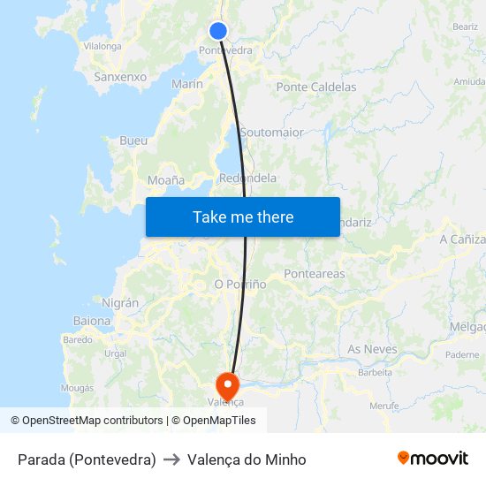 Parada (Pontevedra) to Valença do Minho map