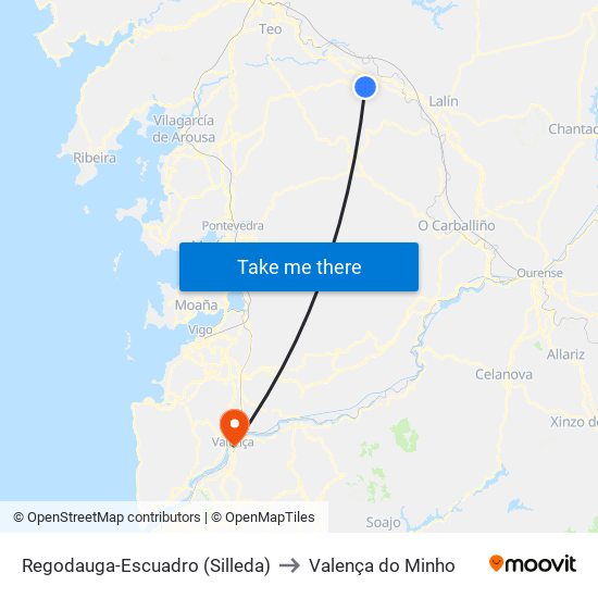 Regodauga-Escuadro (Silleda) to Valença do Minho map