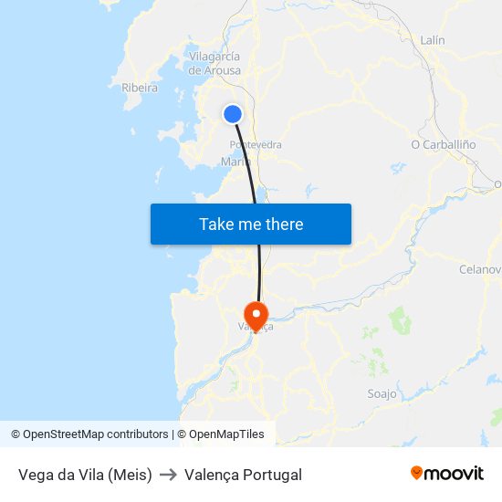 Vega da Vila (Meis) to Valença Portugal map