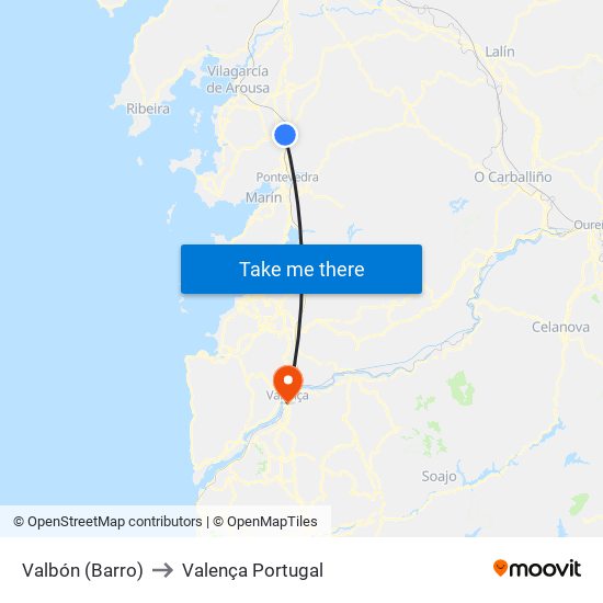 Valbón (Barro) to Valença Portugal map