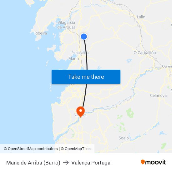 Mane de Arriba (Barro) to Valença Portugal map