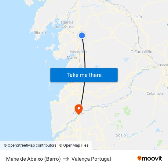 Mane de Abaixo (Barro) to Valença Portugal map