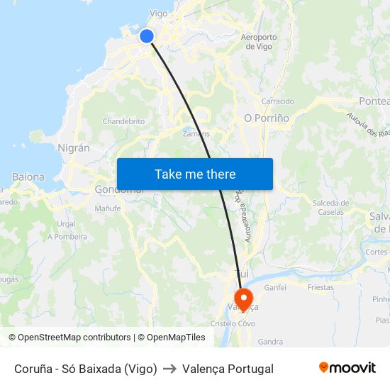 Coruña - Só Baixada (Vigo) to Valença Portugal map