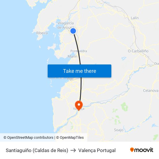 Santiaguiño (Caldas de Reis) to Valença Portugal map