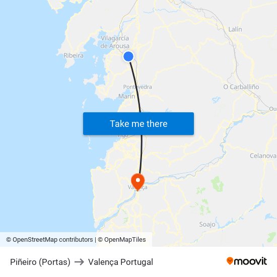 Piñeiro (Portas) to Valença Portugal map