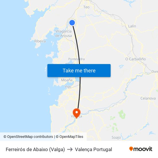 Ferreirós de Abaixo (Valga) to Valença Portugal map