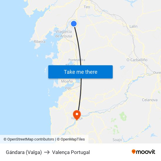 Gándara (Valga) to Valença Portugal map