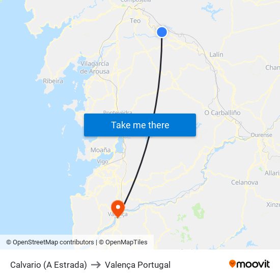 Calvario (A Estrada) to Valença Portugal map