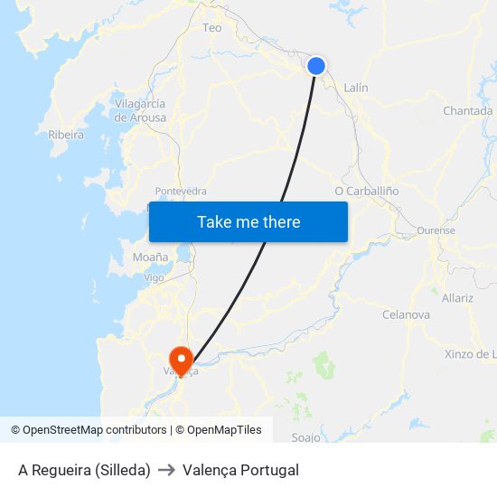 A Regueira (Silleda) to Valença Portugal map