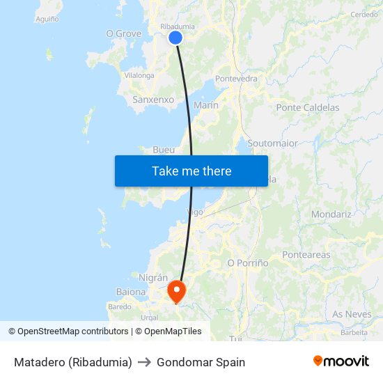 Matadero (Ribadumia) to Gondomar Spain map