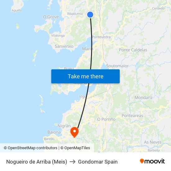 Nogueiro de Arriba (Meis) to Gondomar Spain map