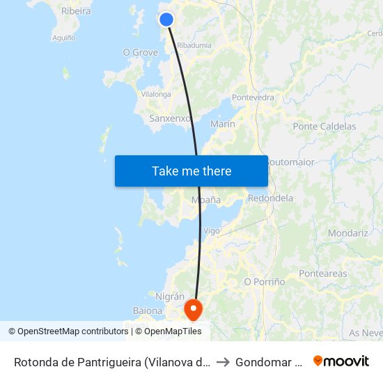 Rotonda de Pantrigueira (Vilanova de Arousa) to Gondomar Spain map