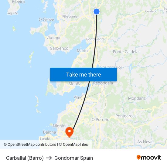 Carballal (Barro) to Gondomar Spain map