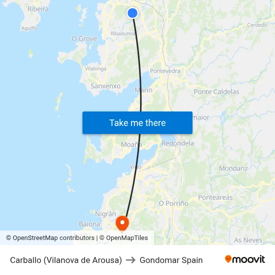 Carballo (Vilanova de Arousa) to Gondomar Spain map