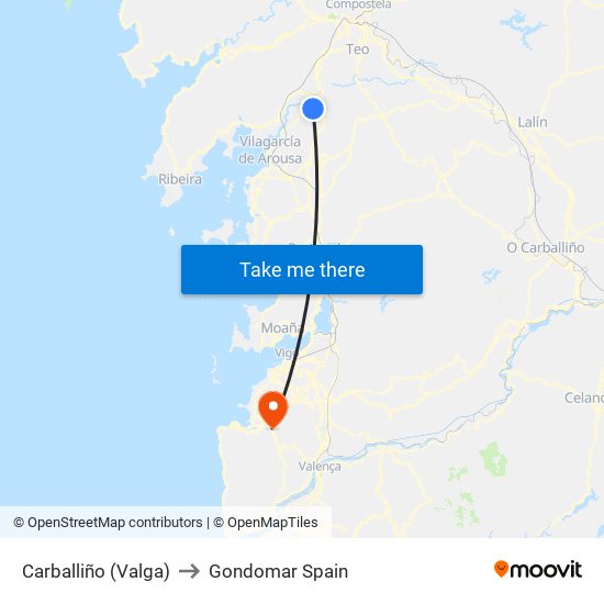 Carballiño (Valga) to Gondomar Spain map