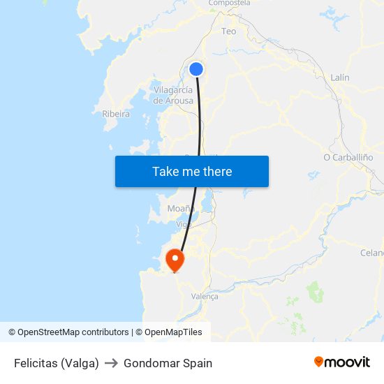 Felicitas (Valga) to Gondomar Spain map