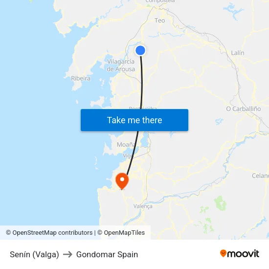 Senín (Valga) to Gondomar Spain map