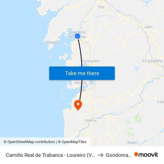 Camiño Real de Trabanca - Loureiro (Vilagarcía de Arousa) to Gondomar Spain map