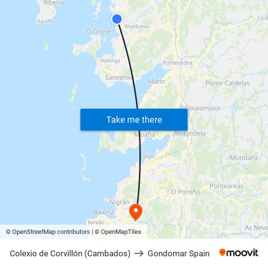 Colexio de Corvillón (Cambados) to Gondomar Spain map
