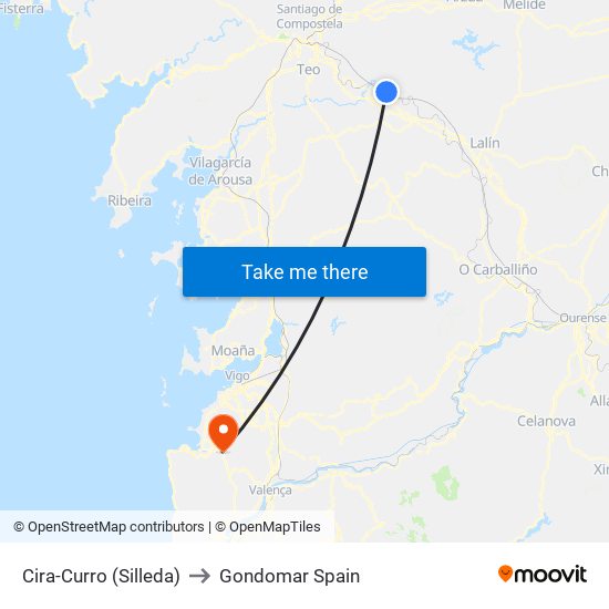 Cira-Curro (Silleda) to Gondomar Spain map
