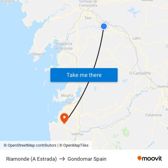 Riamonde (A Estrada) to Gondomar Spain map