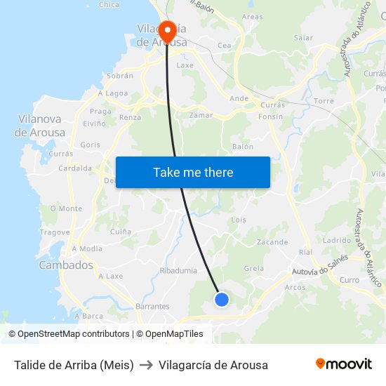 Talide de Arriba (Meis) to Vilagarcía de Arousa map