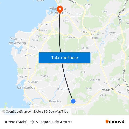 Arosa (Meis) to Vilagarcía de Arousa map