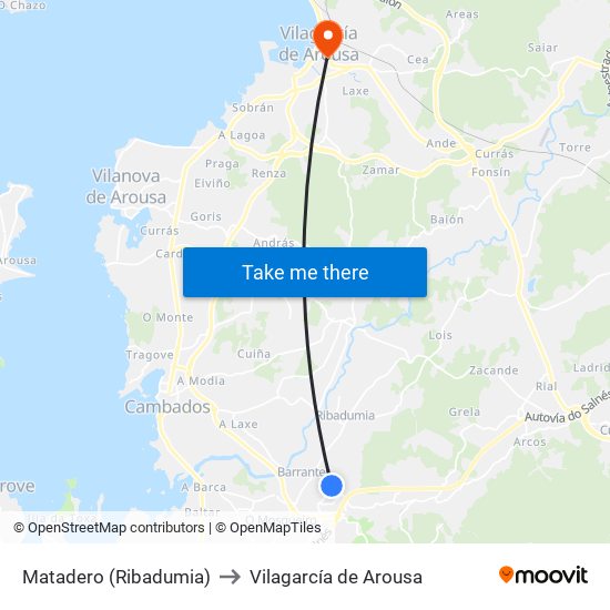 Matadero (Ribadumia) to Vilagarcía de Arousa map