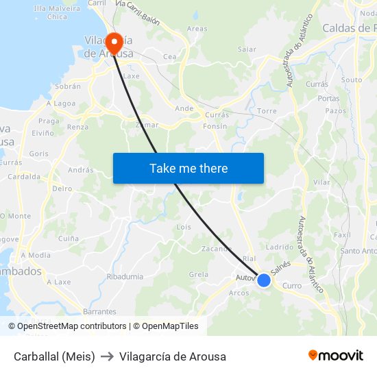 Carballal (Meis) to Vilagarcía de Arousa map