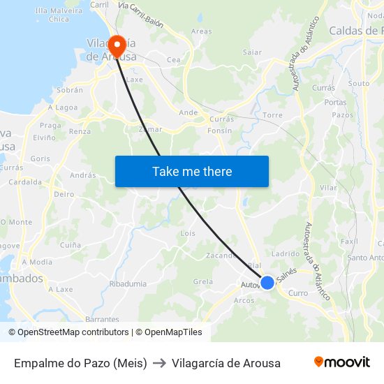 Empalme do Pazo (Meis) to Vilagarcía de Arousa map