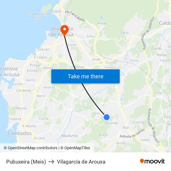 Pubuxeira (Meis) to Vilagarcía de Arousa map