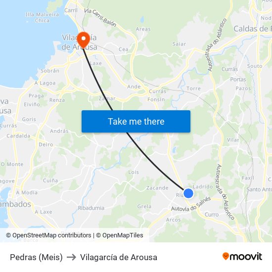 Pedras (Meis) to Vilagarcía de Arousa map