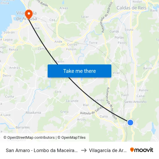 San Amaro - Lombo da Maceira (Barro) to Vilagarcía de Arousa map