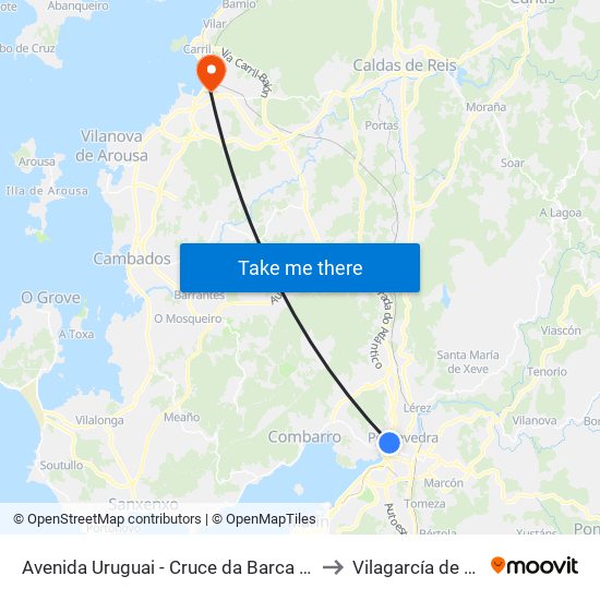 Avenida Uruguai - Cruce da Barca (Pontevedra) to Vilagarcía de Arousa map
