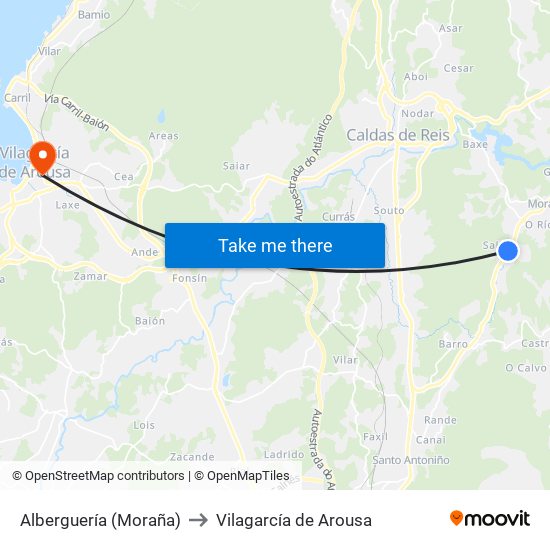 Alberguería (Moraña) to Vilagarcía de Arousa map