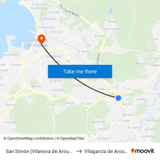 San Simón (Vilanova de Arousa) to Vilagarcía de Arousa map