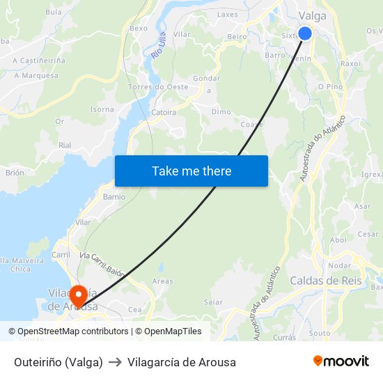 Outeiriño (Valga) to Vilagarcía de Arousa map