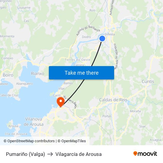 Pumariño (Valga) to Vilagarcía de Arousa map