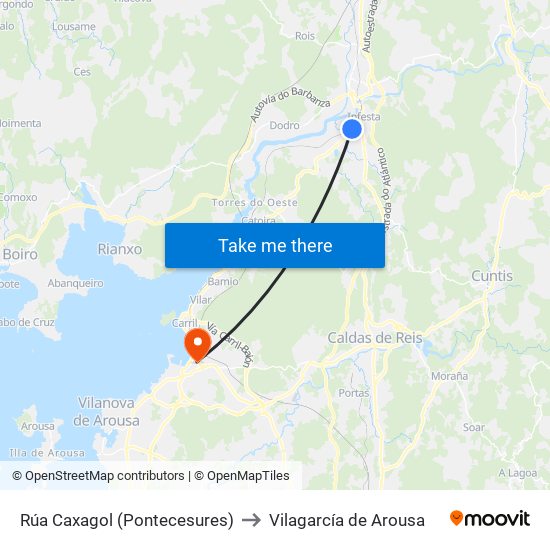 Rúa Caxagol (Pontecesures) to Vilagarcía de Arousa map