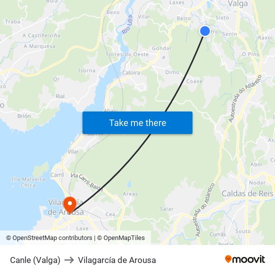 Canle (Valga) to Vilagarcía de Arousa map