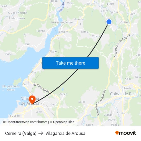 Cerneira (Valga) to Vilagarcía de Arousa map