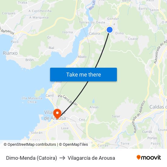 Dimo-Menda (Catoira) to Vilagarcía de Arousa map