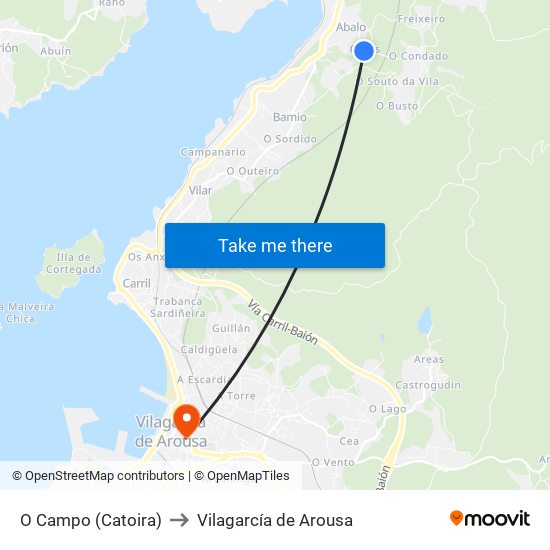 O Campo (Catoira) to Vilagarcía de Arousa map