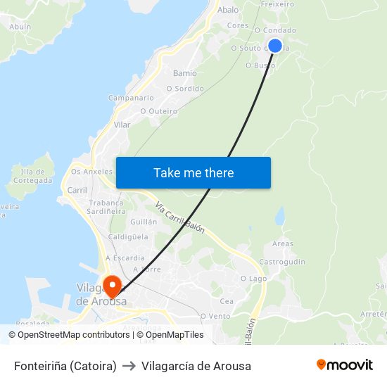 Fonteiriña (Catoira) to Vilagarcía de Arousa map