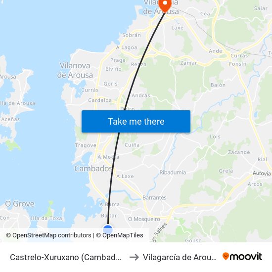 Castrelo-Xuruxano (Cambados) to Vilagarcía de Arousa map