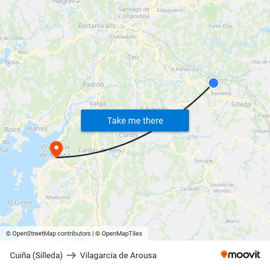 Cuiña (Silleda) to Vilagarcía de Arousa map