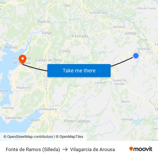 Fonte de Ramos (Silleda) to Vilagarcía de Arousa map