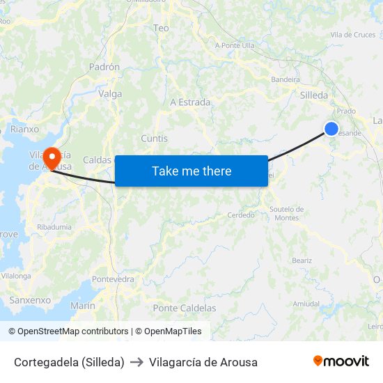 Cortegadela (Silleda) to Vilagarcía de Arousa map