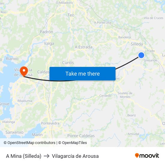 A Mina (Silleda) to Vilagarcía de Arousa map